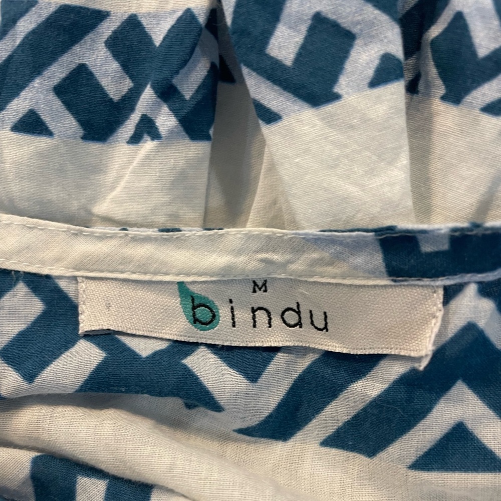 BINDU Blue White Striped A-Line Maxi Dress Bohemian Sleeveless Resort - Medium - Picture 4 of 4